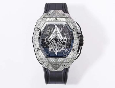 HUBLOT Factory Big Bang SangBleu IIl Silver steel case with White diamonds tonneau-shaped metal diameter 42mm Watch